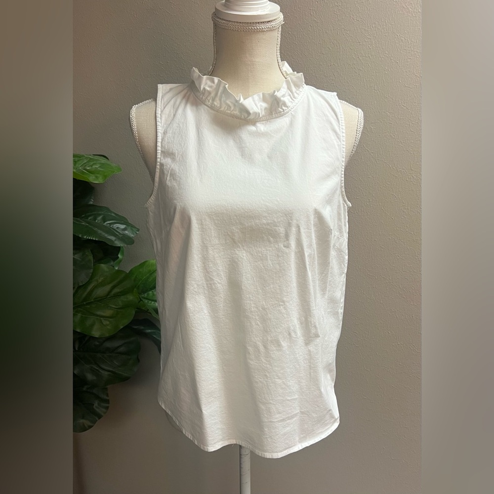 J Crew Ruffle Neck White Sleeveless Top. Size Small